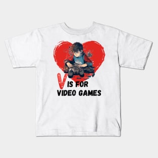 Valentines Day Boys Kids Son V Is For Video Games Gamer Kids T-Shirt